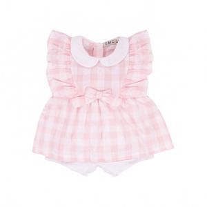 NEW EMC girls seersucker romper in white / pink